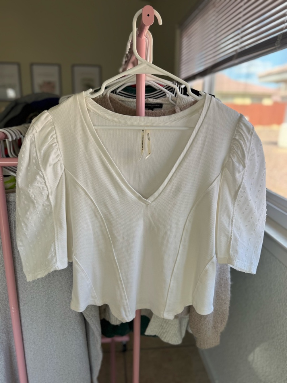 Anthropologie V-Neck Puff Sleeve Eyelet Top - Picture 7 of 7